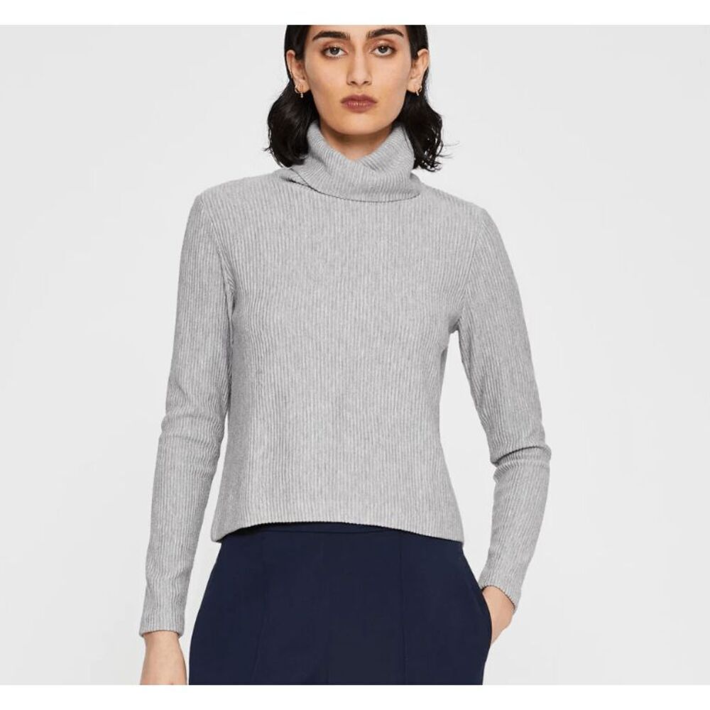 NEW! Club Monaco Meredy Rib-Knit Turtleneck Top Heather Gray Stretch Size XS